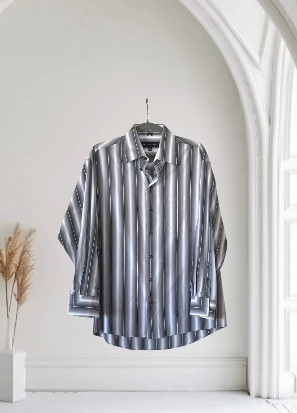 Kenneth Cole Striped Cotton Long Sleeve Dress Shirt 15.5”